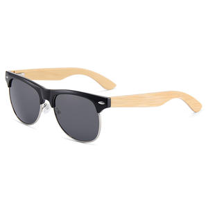 Gafas de sol clásicas retro de media montura con marco negro, lentes TAC con protección UV400, unisex, con patillas de madera de bambú, para conducir, viajar y estar a la moda. - Product Image 1