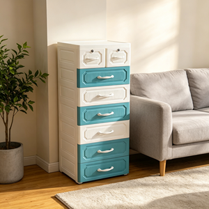 Meuble de rangement à <span class=keywords><strong>6</strong></span> <span class=keywords><strong>tiroirs</strong></span> en <span class=keywords><strong>plastique</strong></span> 49x31x105CM, commode colorée pour enfants, organisateur de rangement intelligent pour la maison avec serrure - Product Image 5