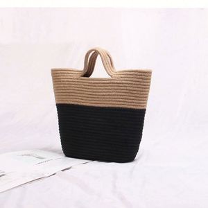 Sac de plage pour les vacances en bord de mer, sac fourre-tout en jute bicolore pour femmes, sac seau tendance à rayures, design ouvert - Product Image 3