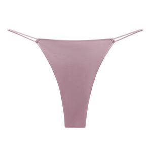 Tangas de seda helada sin costuras para mujer al por mayor, bragas invisibles de tiro bajo con espalda en T, ropa interior suave y elástica para mujer - Product Image 1