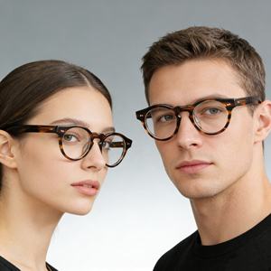 Kính mắt thời trang unisex tròn gọng acetate dày kiểu retro Ý mới về năm 2025, màu đen nâu sẫm - Product Image 1