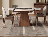 Table à manger extensible avec cuisinière à induction, commande vocale intelligente, assiette chaude, ensemble de salle à manger pour petit appartement en ardoise