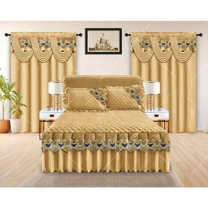 Colecciones de juegos de cama de diseñador, venta al por mayor, conjuntos de faldas de cama baratos de 5 piezas con cortinas a juego, colchas para cama - Product Image 3