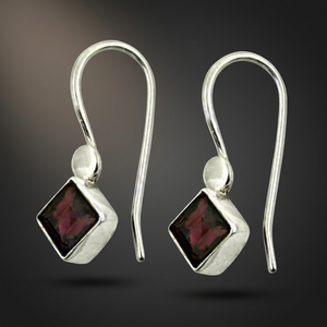R Art Palace Silver Plated Garnet Drop Earrings Geometric Square Bezel Set Women's Classic Jewelry Gift - Product Image 1