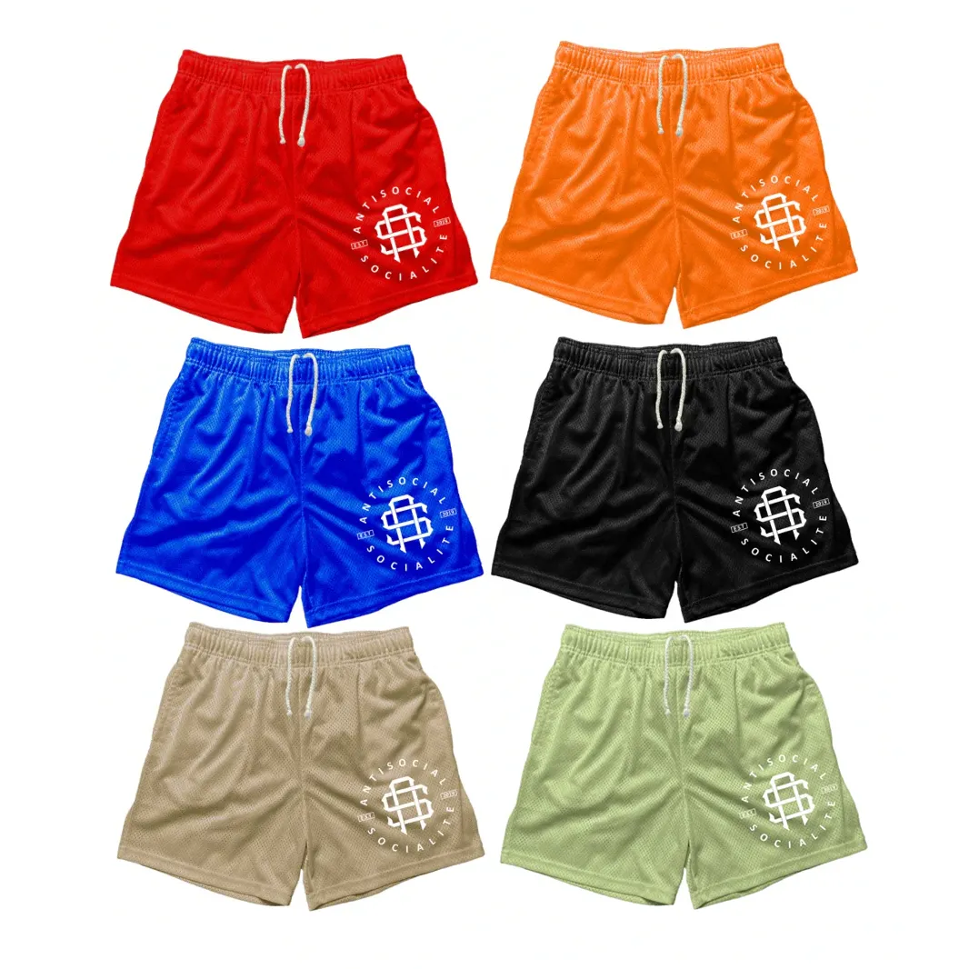 Multi Color Custom Sublimation Print Stickerei Logo Basketball Shorts High Street Mesh Shorts über dem Knie Herren Shorts