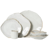 Ensemble de vaisselle en céramique blanche à glaçure réactive de forme irrégulière moderne, assiettes et soucoupes, compatible lave-vaisselle pour restaurant