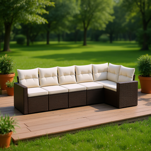 Ensemble de canapés de jardin en rotin brun, mobilier d'extérieur confortable et élégant, design modulaire - Product Image 2