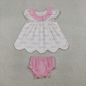 Conjunto de Dos Piezas para Niñas, Estilo Coquette, con Estampado Ecológico, Borde Festoneado Rosa, Casual, Spandex/Poliéster - Product Image 1