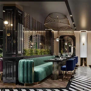 Venta al por mayor de muebles de restaurante moderno café Hotel verde curvo cabina asiento banquete terciopelo cabina sofá y mesa sillas conjuntos - Product Image 6