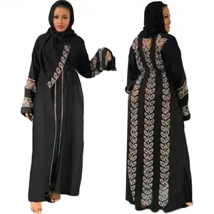 H D New Design Dubai Abaya Muslim Dress With Stones Kaftan Dress Fashion Islamic Robes With Scarf