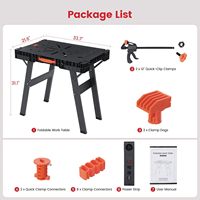 Banc de travail pliable avec pinces et rangement - Table à outils portable robuste pour le travail du bois/atelier - Conception à ouverture rapide