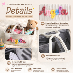 Cesta de Almacenamiento de Juguetes para Bebés con Nombre Personalizado, Organizador de Pañales de Pana Personalizado con Asas, Decoración para Cuarto de Bebé - Product Image 6