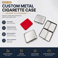 Étui à cigarettes carré en métal OEM personnalisé, multicolore (rouge, argent), avec couvercle rabattable et double clip, faible MOQ, approvisionnement direct usine