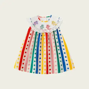 Girls' dress 2024 summer new colorful bear embroidery summer dot sleeveless children's tutu dress children's clothing