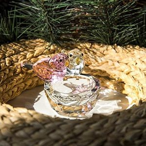 Parlayan <span class=keywords><strong>3d</strong></span> gravür kristal kuş heykelcik seti pembe ve beyaz kuşlar yuvalama Faceted cam kase ev dekor - Product Image 2