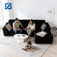 Komprimiertes Dreisitzer-Sofa mit Knopfheftung, Stoffbezug, modernes Wohnzimmermöbel-Set, L-förmiges Schlafsofa-Kombination