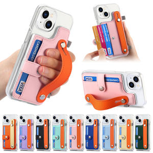 Funda Transparente de PU para iPhone 16 con Cierre de Botón para Tarjetas de Crédito - Soporte de Muñeca DIY con Combinación de Colores Macaron - Product Image 4