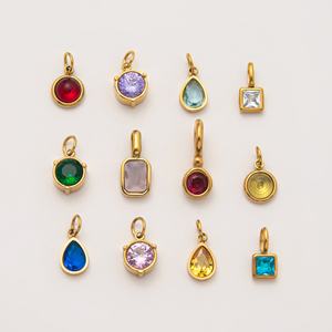 Collar con colgante de 12 piedras de nacimiento de acero inoxidable, cadena suelta básica DIY, con protección de color oro de 18K al vacío, dijes de moda - Product Image 1