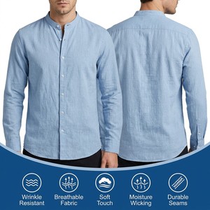 Camisa de Lino para Hombre con Cuello Mao, <span class=keywords><strong>Manga</strong></span> Larga, 95% Lino, 145gsm, Corte Ajustado, Logotipo Personalizado, Casual, Venta al por Mayor en Stock - Product Image 2