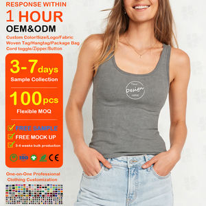 Débardeur côtelé en coton brodé sur mesure pour femme, coupe ajustée, confortable et extensible, sans manches, style basique, vente en gros - Product Image 1