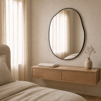 Miroir mural asymétrique biologique avec cadre noir, miroir décoratif d'appoint pour salon, chambre, couloir, décoration intérieure