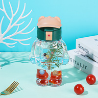 Gobelet en plastique transparent en forme d'ours avec logo personnalisé, sans BPA, 550 ml, bouteille d'eau créative et mignonne pour enfants avec paille