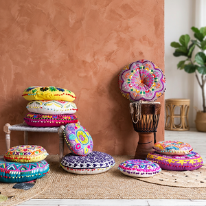2020 haute vente coton coussin brodé à la main rond coussin de sol Pom Pom garniture pour la maison hôpital hôtel utiliser des techniques non tissées - Product Image 2