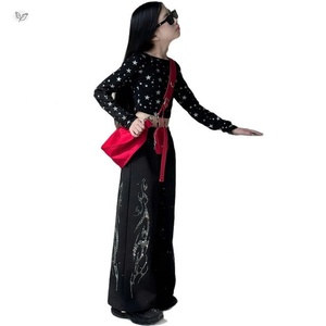 Completo da ragazza in 2 pezzi, top a maniche lunghe con strass a forma di stella a cinque punte, pantaloni a gamba larga per bambini adolescenti - Product Image 5