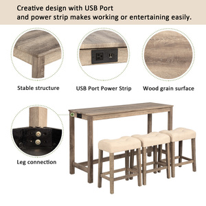 Ensemble <span class=keywords><strong>de</strong></span> table <span class=keywords><strong>de</strong></span> <span class=keywords><strong>bar</strong></span> 4 pièces avec prise <span class=keywords><strong>de</strong></span> courant Ensemble <span class=keywords><strong>de</strong></span> table <span class=keywords><strong>de</strong></span> <span class=keywords><strong>bar</strong></span> avec 3 tabourets rembourrés pour le salon et le jeu <span class=keywords><strong>de</strong></span> salle à manger - Product Image 5