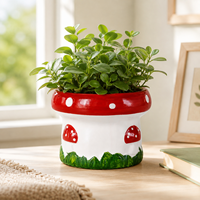 Grand pot à fleurs en céramique en forme de champignon, peint à la main, à pois rouges, pour plantes succulentes, décoration de Noël, cadeau pour la maison ou le bureau