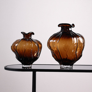 Modern Wave Shaped Glass Flower <b>Vase</b> Creative <b>Amber</b> Hydroponic Flower <b>Vase</b> - Product Image 2