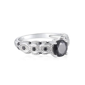 Anillos de Plata de Ley 925 con Incrustaciones de Circonitas Negras, Anillo de Moda para Mujer, Conjunto de Anillos de Boda Elegantes e Individuales para Conmemoración - Product Image 2