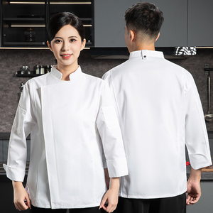 Veste <span class=keywords><strong>de</strong></span> chef en coton style fermeture éclair pour <span class=keywords><strong>homme</strong></span>, blouson <span class=keywords><strong>de</strong></span> cuisine en sergé brodé à manches longues, tenue <span class=keywords><strong>de</strong></span> pâtissier d'été - Product Image 5