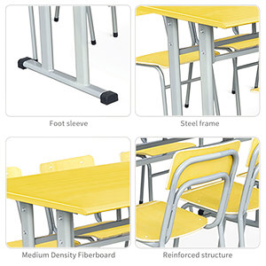 Table de formation moderne 6 places et ensemble de chaises, bureau d'étude collaboratif pour groupe, structure métallique et plateau en contreplaqué pour bureau et école - Product Image 3