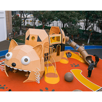 Juegos de Parque Infantil Temáticos de Gatos para Niños, de Grado Comercial, con Tobogán en Espiral y Suelo de Caucho EPDM