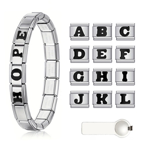 Pulsera <span class=keywords><strong>Italian</strong></span> Charm de Acero Inoxidable Negra con Iniciales Inglesas <span class=keywords><strong>LOVE</strong></span> DIY de Yiwu, Módulo de Letra Modelo - Product Image 2