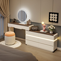 Ensemble coiffeuse moderne de luxe européen en bois massif, design écologique, style crème, avec miroir lumineux pour chambre à coucher