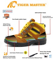 Chaussures de sécurité sportives Tiger Master mi-montantes en cuir suédé antidérapant avec semelle en PU et embout en acier anti-perforation pour hommes – Prix abordable