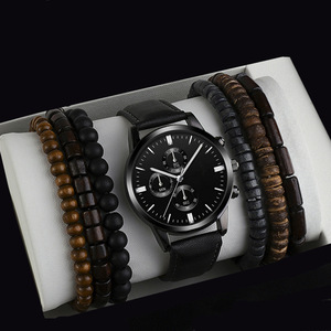Reloj de cuarzo a la moda para hombre, correa de cuero, conjunto de reloj y pulsera para hombre, estilo Simple - Product Image 3
