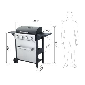 Barbecue au gaz propane 4 brûleurs Db 34200 Btu en acier inoxydable avec table latérale pliable pour barbecue en extérieur - Product Image 5