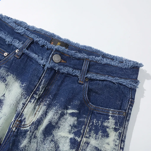 Jean en denim pour homme Wangsheng, style anglais, taille mi-haute, coupe droite, déchiré, délavage moyen, en coton et élasthanne respirants de haute qualité - Product Image 4