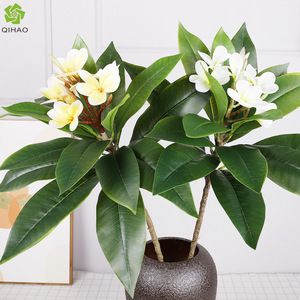 QIHAO Artificial Frangipani Plant Yellow White Plastic Silk <b>Flowers</b> High Simulation Indoor Decor Home Ornament - Product Image 3