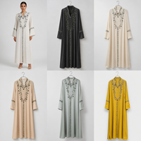 Robe Kaftan Élégante Jaune Moutarde pour Femme, Abaya Modeste à Manches Longues avec Perles Florales Dorées, Robe Longue pour Fête de l'Aïd et du Ramadan, Vente en Gros