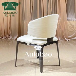 Chaise de salle à manger en cuir véritable avec dossier en métal moderne - Product Image 6