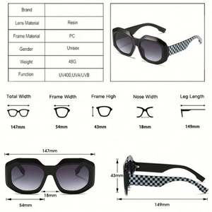 Gafas de Sol de Moda al por Mayor con Decoración a Cuadros, Gafas de Sol Cuadradas Poligonales de Colores Pastel para Mujer - Product Image 5