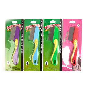 Commercio all'ingrosso manico in plastica in acciaio inox Pet toelettatura zecche pettine cane gatto pettine - Product Image 3