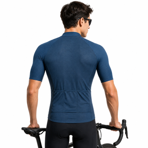 Maillot de cyclisme à manches courtes pour homme, bleu, color-block, respirant, séchage rapide, coupe active extensible, matière Spandex Polyester - Product Image 2