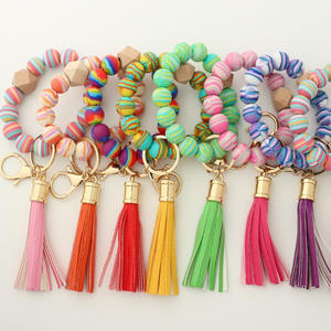 <strong>Silicone</strong> Keychain for Keys Tassel Wood <strong>Beads</strong> Bracelet Keyring for Women Multicolor <strong>Beads</strong> Keychain Fashion Keychain <strong>Wholesale</strong> - Product Image 1