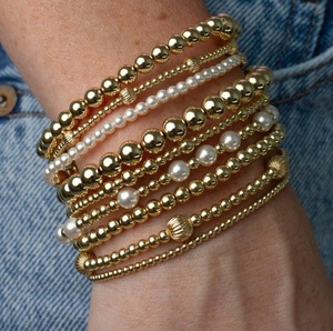 Bracelet vintage personnalisé en gros, plaqué or 18 carats, bijoux en acier inoxydable, bracelet à perles, cadeau pour femme - Product Image 1