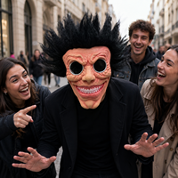 Masque de cosplay en latex amusant de monstre avec cheveux noirs pointus, grand sourire et lunettes de soleil, réutilisable et écologique pour fête d'Halloween